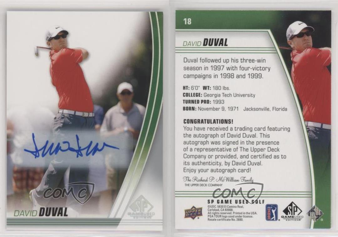 2021 SP Game Used Spectrum Auto David Duval #18 Auto