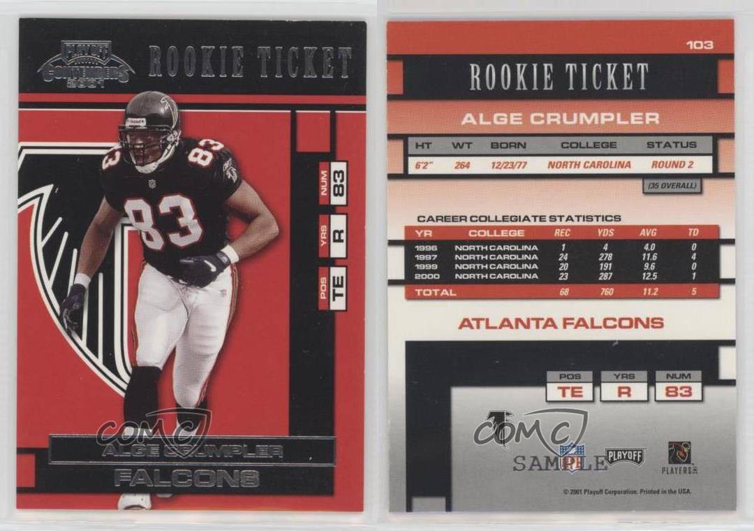 Biglietto Playoff Contenders Rookie 2001 campione Alge Crumpler #103 Rookie RC - Foto 3 di 4