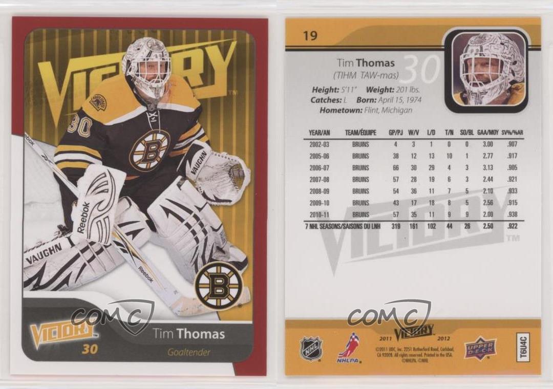 2011-12 Upper Deck Victory Red Tim Thomas #19 - Imagen 3 de 4
