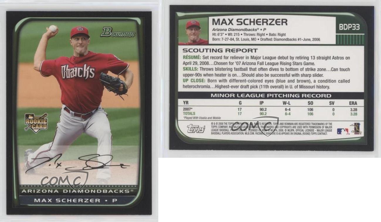 2008 Bowman Draft Picks Baseball #BDP33 Max Scherzer Rookie Card 