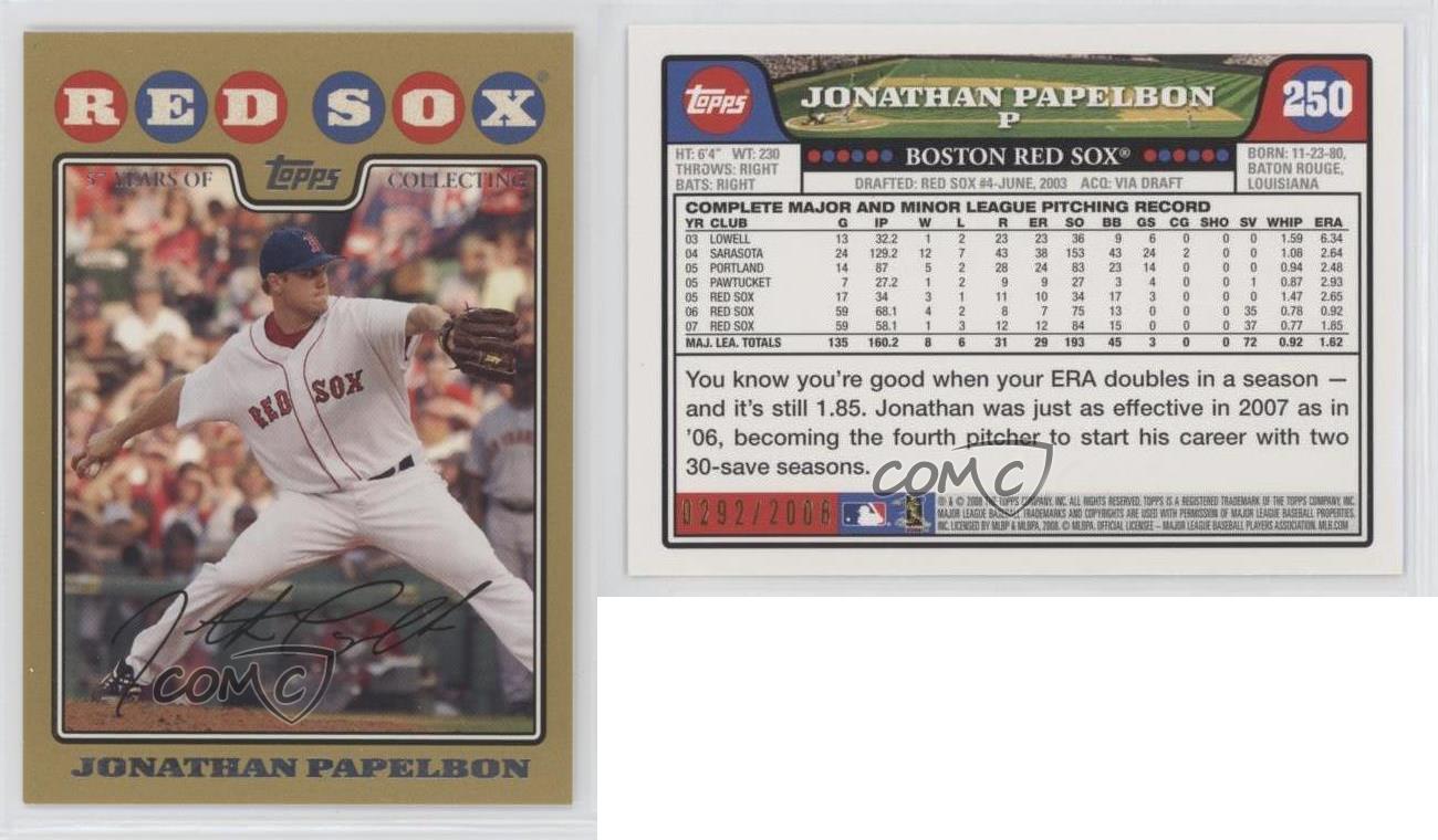 2008 Topps #250 Jonathan Papelbon - Boston Red Sox (Baseball Cards) at  's Sports Collectibles Store