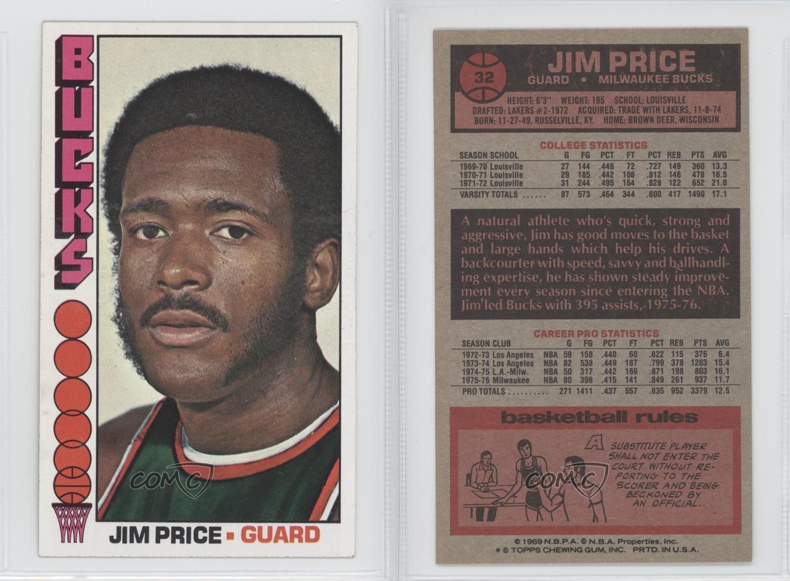 197677 Topps 32 Jim Price Milwaukee Bucks Basketball
