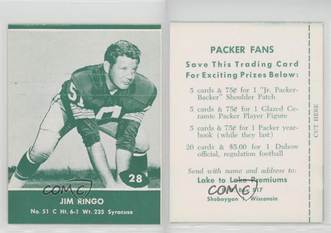 1961 Packers Lake to Lake Football Card #28: Jim Ringo