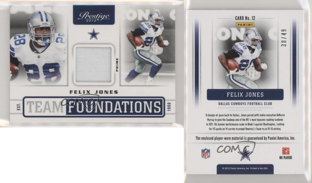 2012 Playoff Prestige Team Foundations Materials Prime /49 Felix Jones #12 - Foto 3 di 3