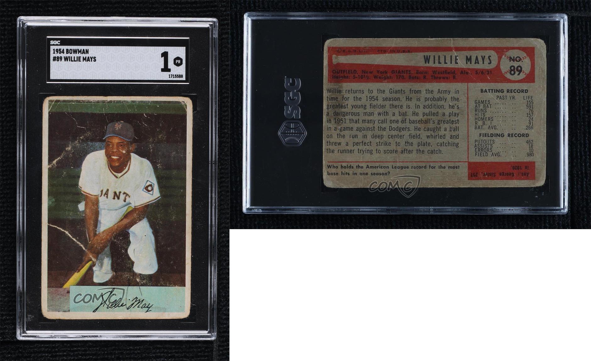1954 Bowman Willie Mays #89 SGC 1 HOF - Picture 3 of 3