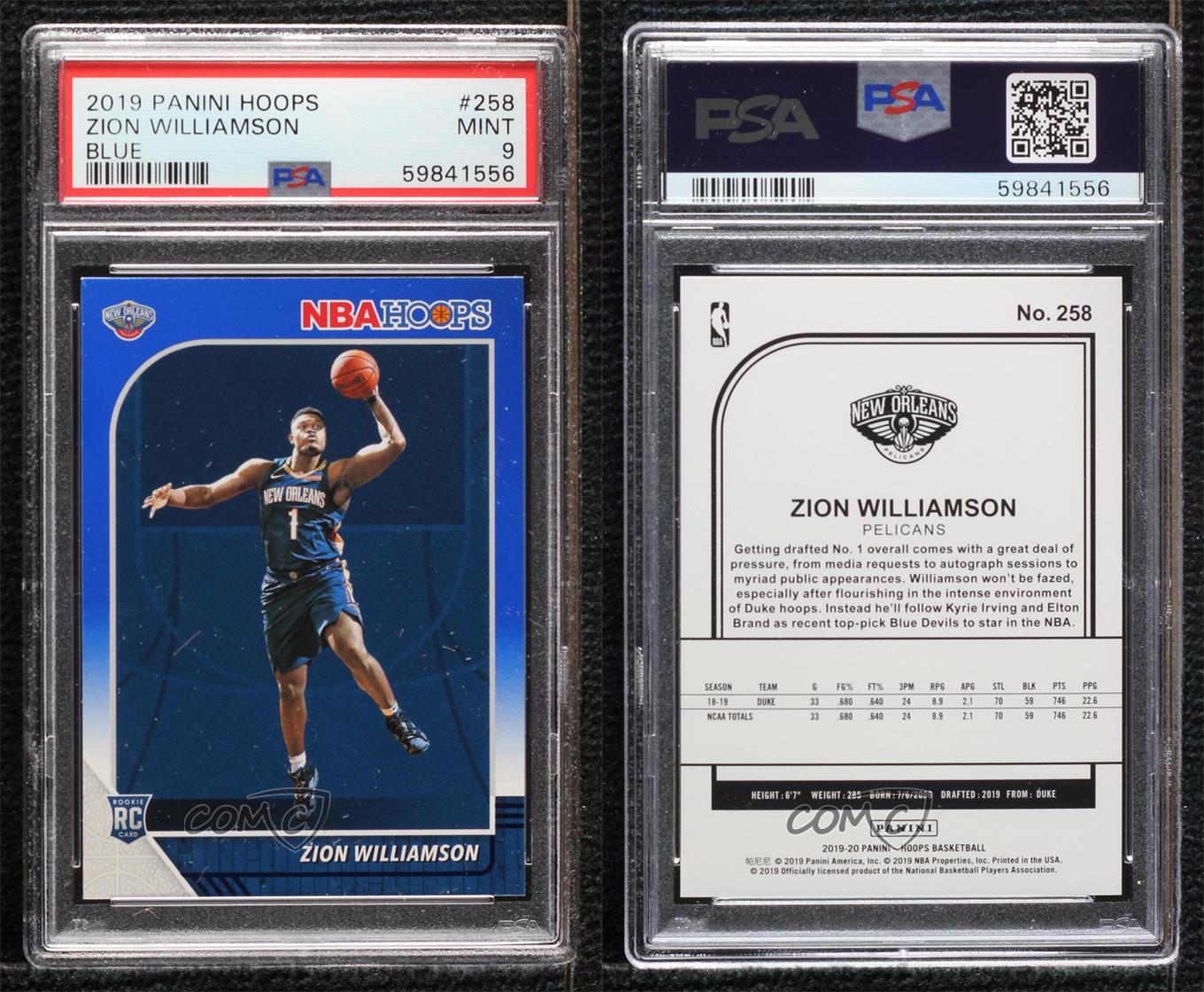 2019-20 Panini NBA Hoops Blue Zion Williamson #258 PSA 9 MINT Rookie RC | eBay
