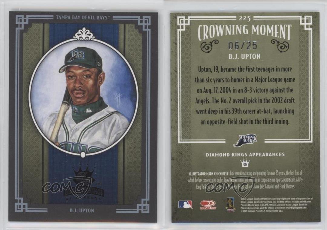2005 Donruss Diamond Kings Black Framed /25 BJ Upton #225 - Picture 3 of 3