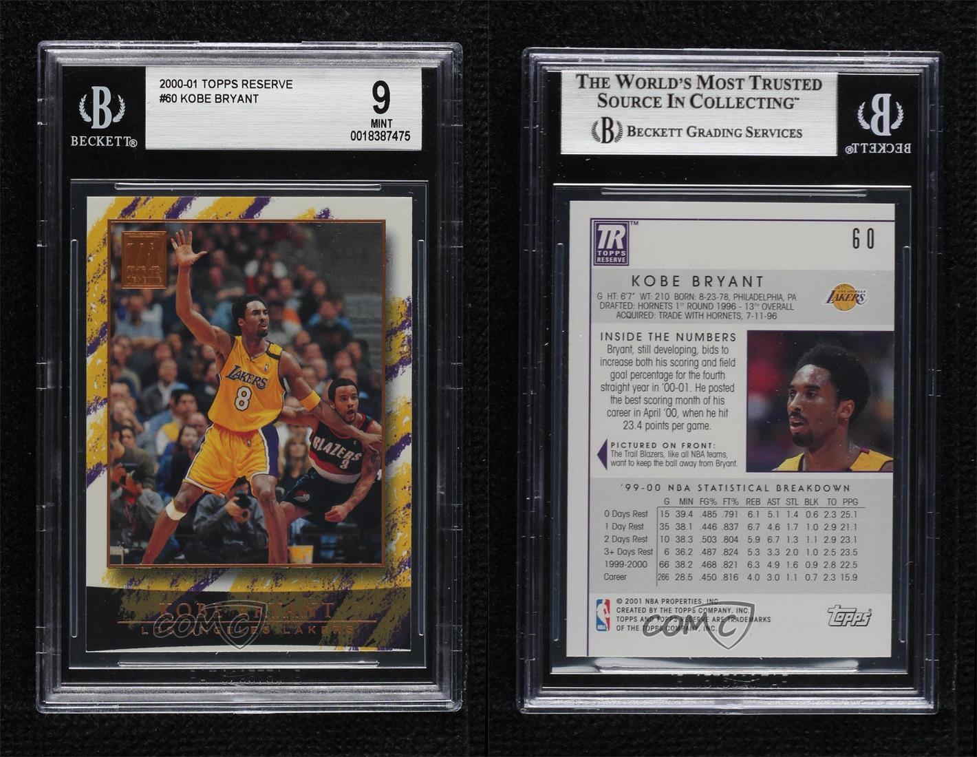 2000-01 Topps Reserve Kobe Bryant #60 BGS 9 MINT HOF - Picture 3 of 3