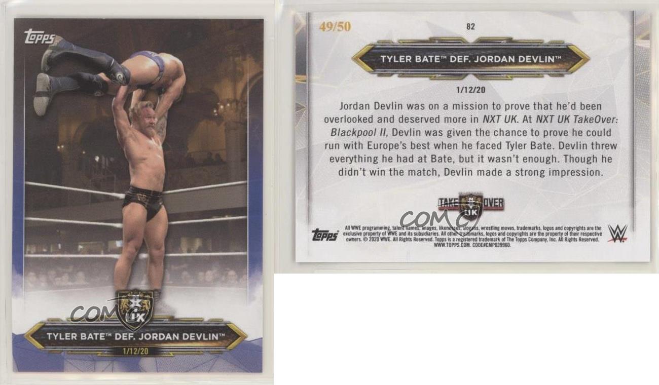2020 Topps WWE NXT Blue /50 Tyler Bate def Jordan Devlin #82 - Picture 3 of 3