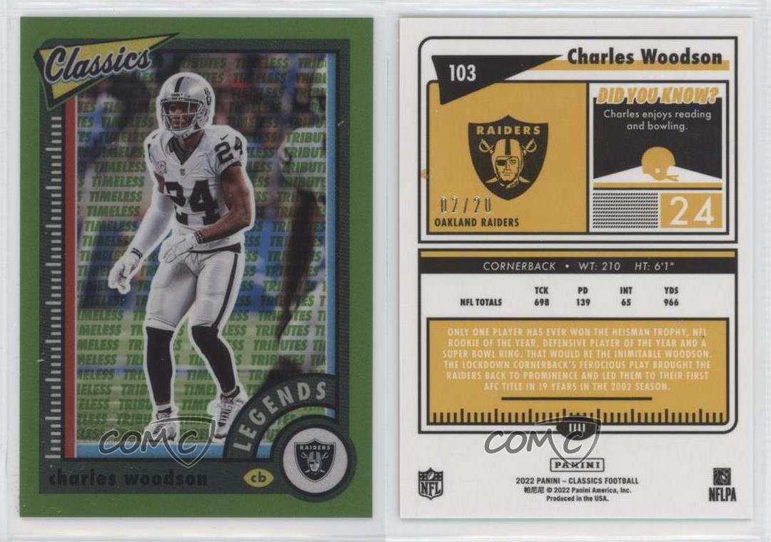 Classics Timeless Tributes 2022 edición premium verde/20 Charles Woodson Salón de la fama - Imagen 3 de 3