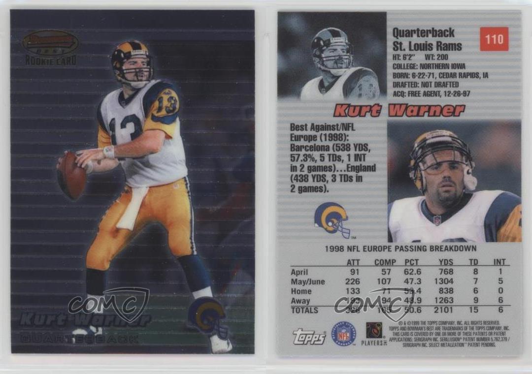 1999 Bowman's Best 110 Kurt Warner St. Louis Rams RC Rookie Football
