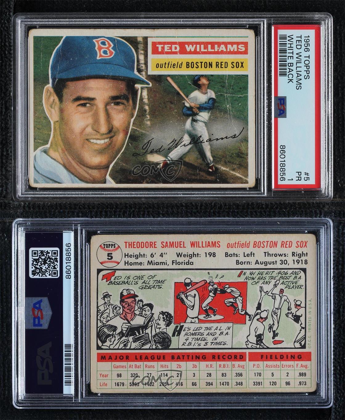1956 Topps Ted Williams (White Back) #5 PSA 1 HOF - Picture 3 of 3