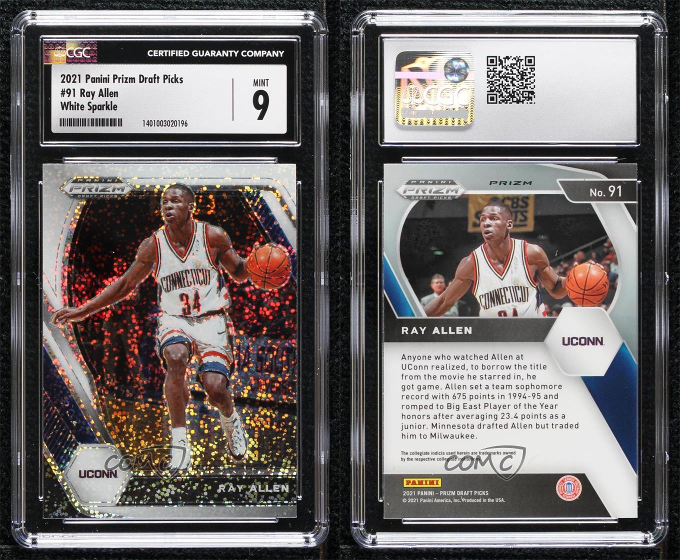 2021-22 Panini Prizm Draft Picks White Sparkle Ray Allen #91 CGC 9 Mint HOF - Picture 3 of 3