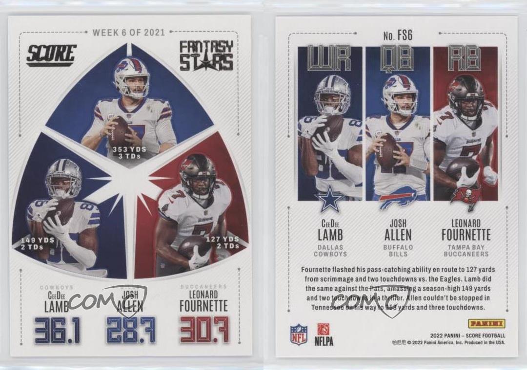 2022 Score #FS6 Josh Allen CeeDee Lamb Leonard Fournette FANTASY STARS  Insert