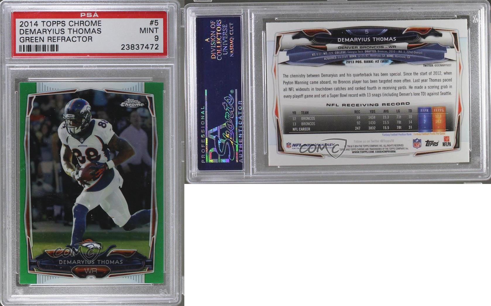 2014 Topps Chrome Green Refractor Demaryius Thomas #5 PSA 9 MINT - Picture 3 of 3