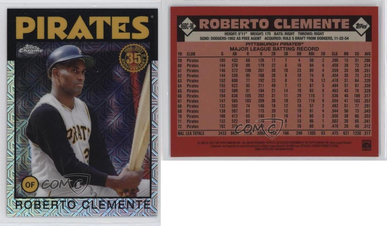 2021 Topps Silver Pack 1986 Topps Chrome Baseball Roberto Clemente #86BC-98 HOF - Foto 4 di 5