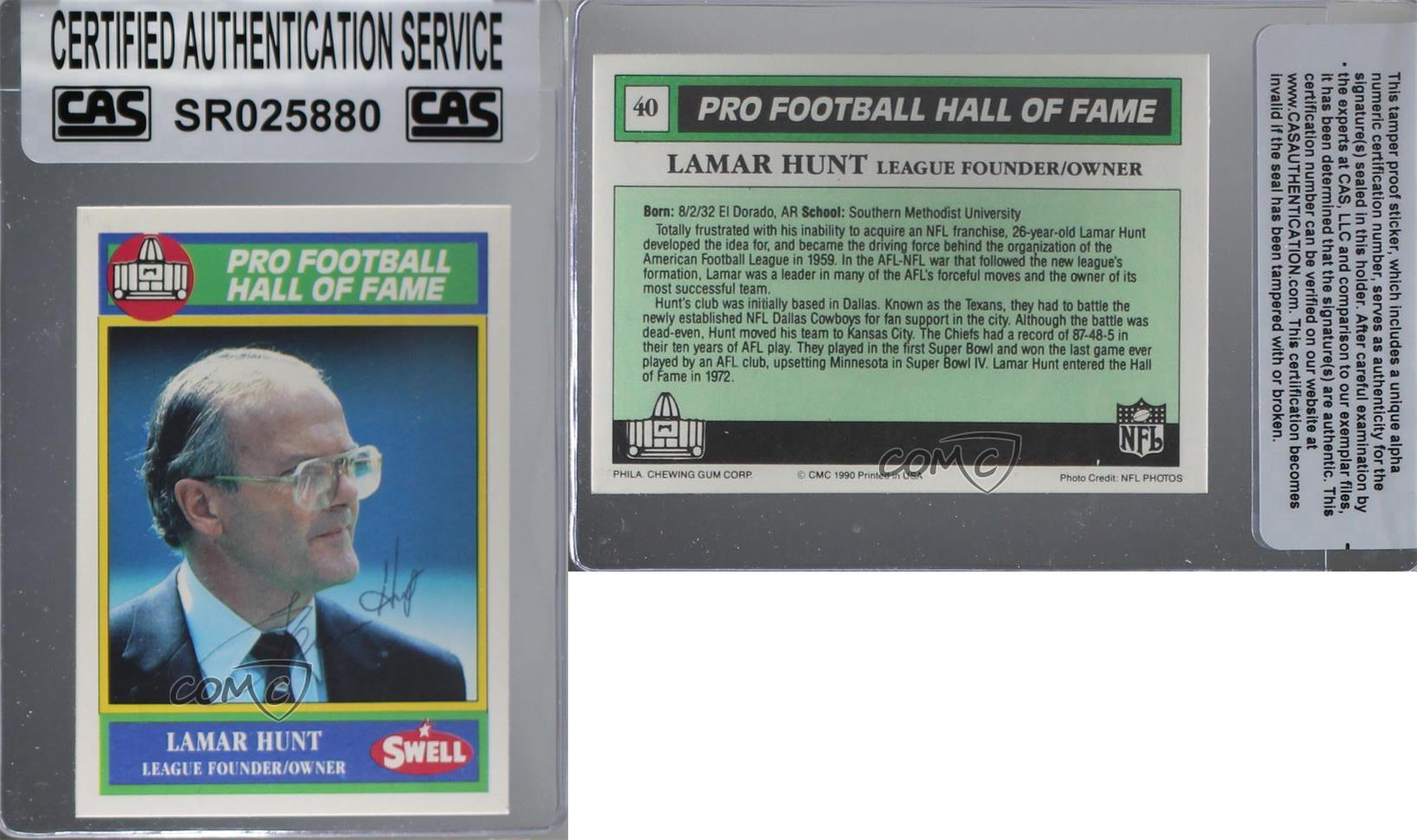 CAS Certified 1990 Swell Pro Football Hall of Fame Lamar Hunt #40 Sealed HOF