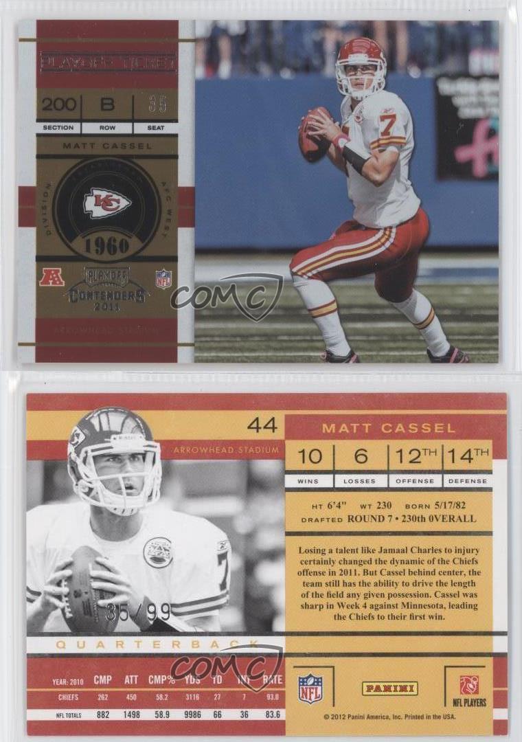 2011 Playoff Contenders Season Ticket Football Card #44 Matt Cassel -  Kansas City Chiefs at 's Sports Collectibles Store