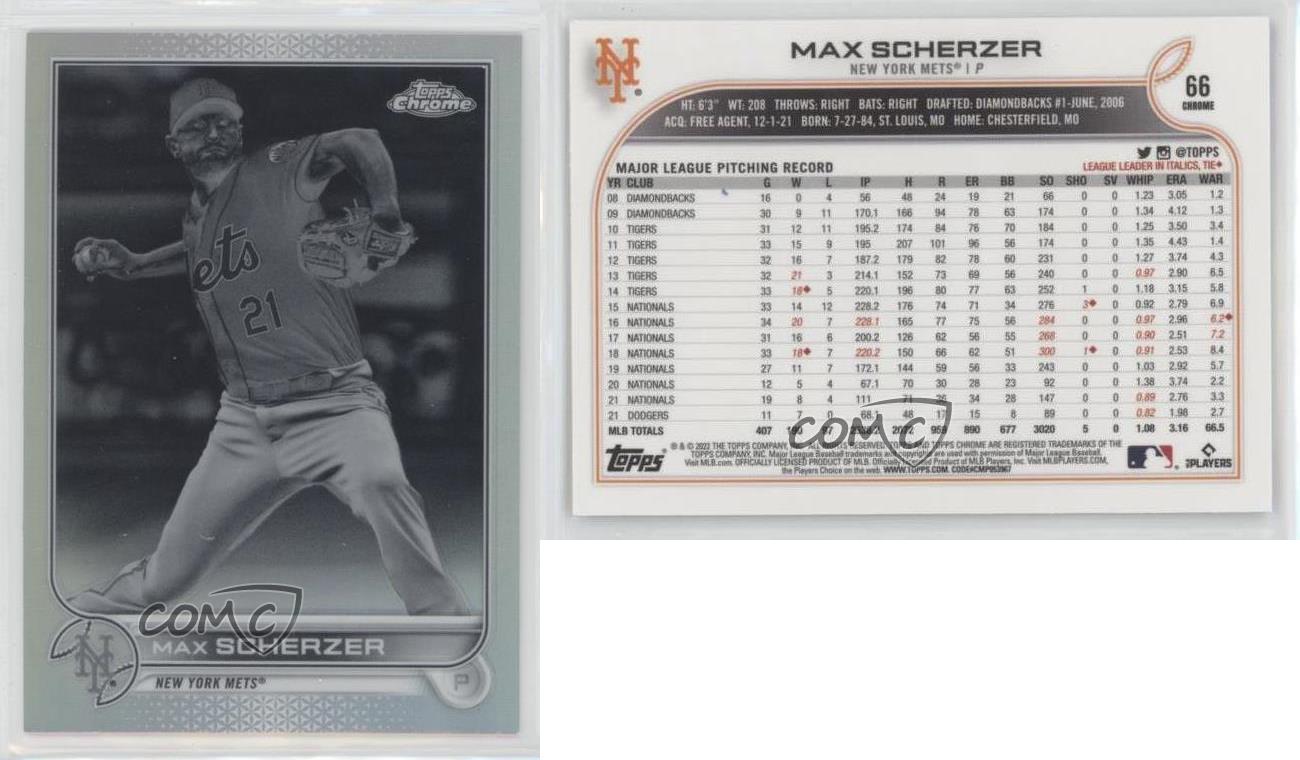 2022 Topps Chrome Max Scherzer Negative Refractor New York METS