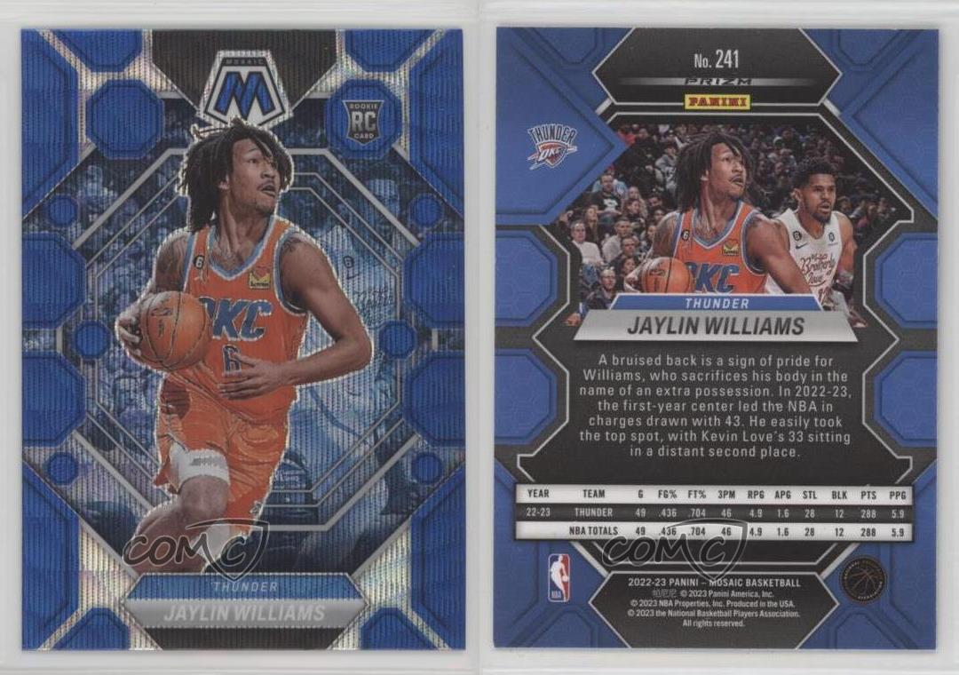 2022-23 Panini Mosaic Rookies Blue Wave Prizm Jaylin Williams #241 Rookie RC - Picture 3 of 3