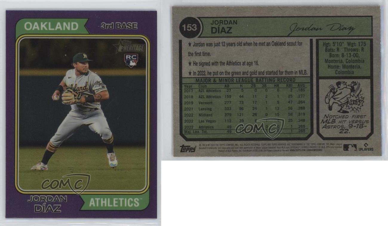 2023 Topps Heritage Hot Box Chrome Purple Refractor Jordan Diaz Díaz Rookie RC