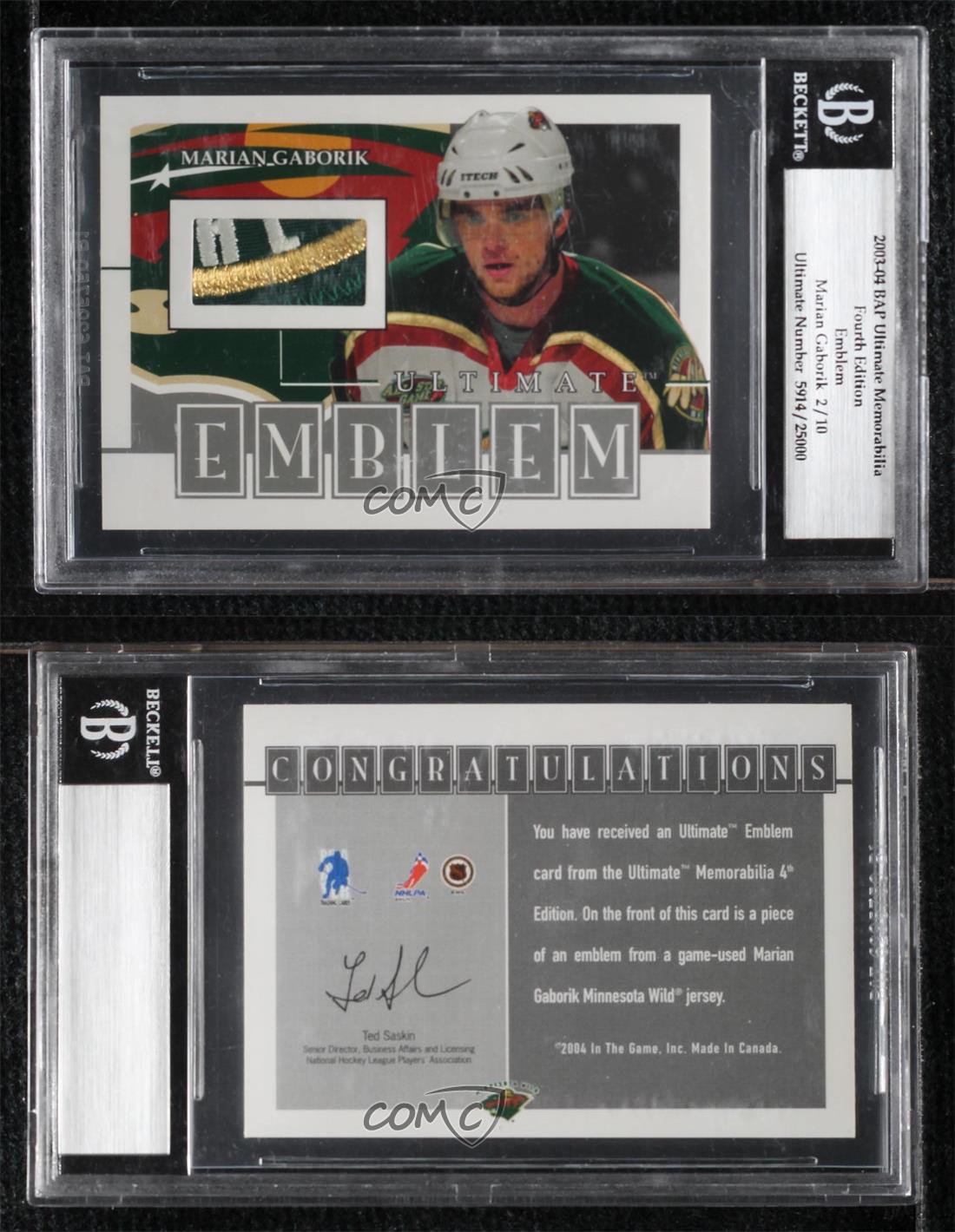 2003-04 ITG Ultimate Memorabilia 4th Edition Ultimate Emblem /10 Marian Gaborik