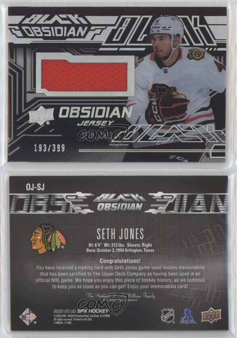 2022-23 SPx UD Black Obsidian Jersey /399 Seth Jones #OJ-SJ