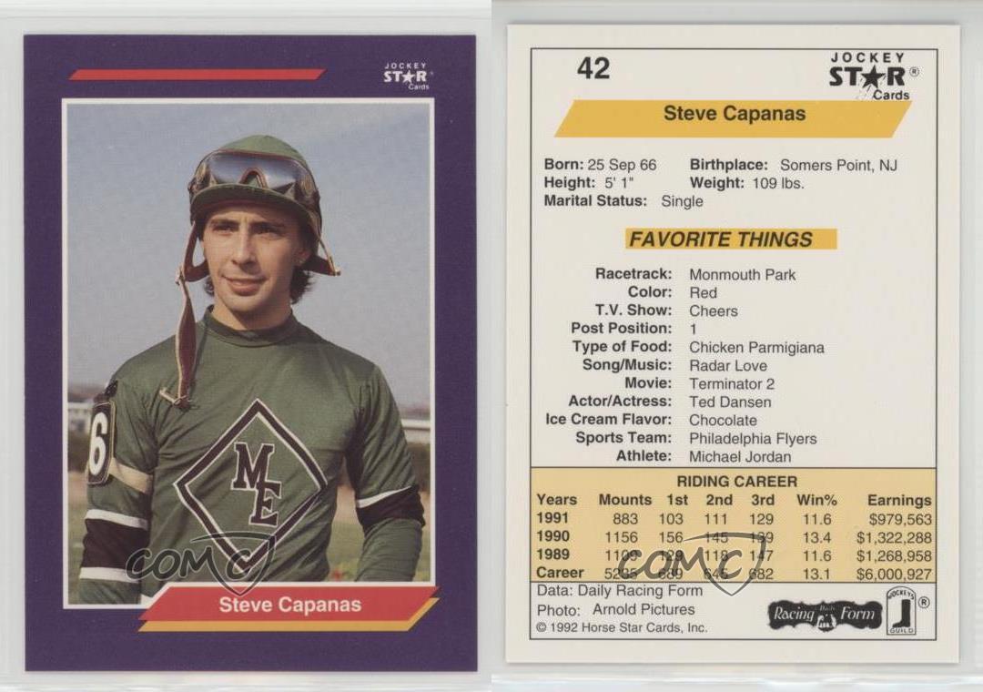 Details About 1992 Horse Star Jockey Cards Steve Capanas 42