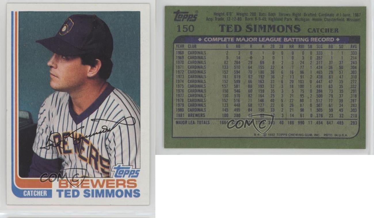 1982 Topps Ted Simmons (No Line Under 1972 in Stats) #150.1 HOF