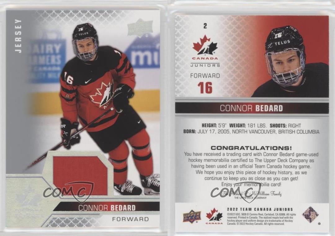 Connor Bedard 2022 Upper Deck Team Canada Juniors Men's U-20 #2 Price Guide  - Sports Card Investor