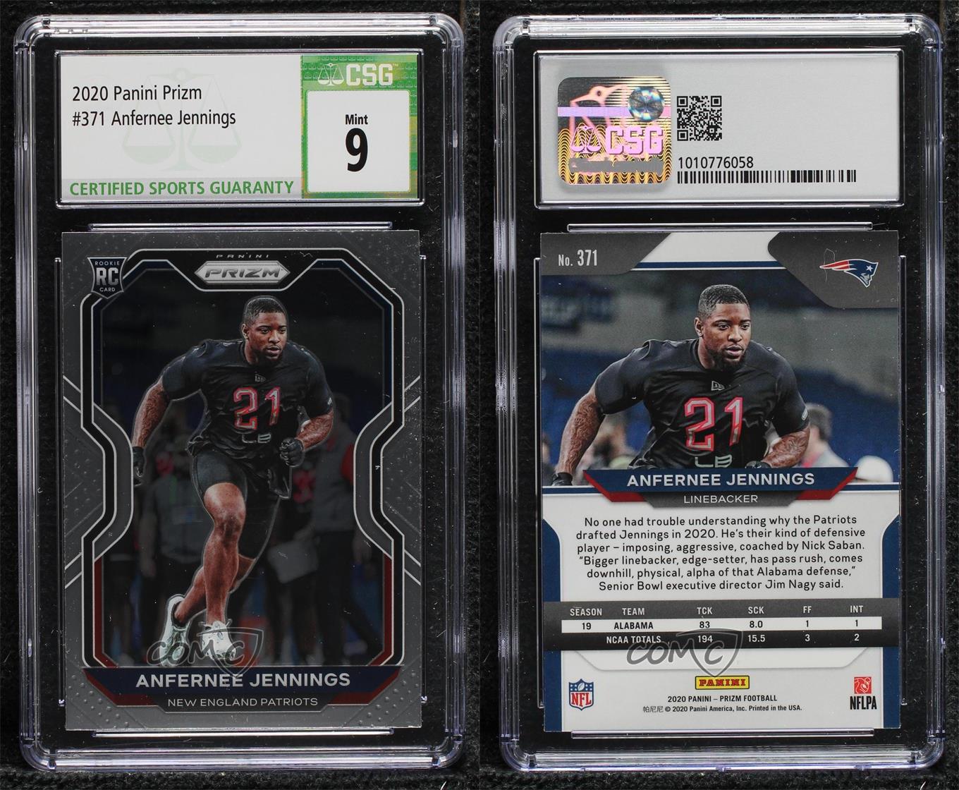 2020 Panini Prizm Rookie Anfernee Jennings #371 CSG 9 Mint Rookie RC - Picture 3 of 3