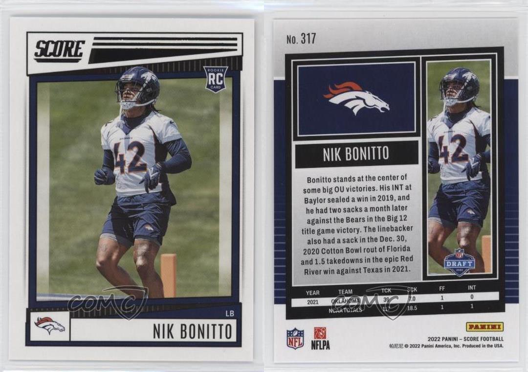 : 2022 SCORE #317 NIK BONITTO RC DENVER BRONCOS FOOTBALL