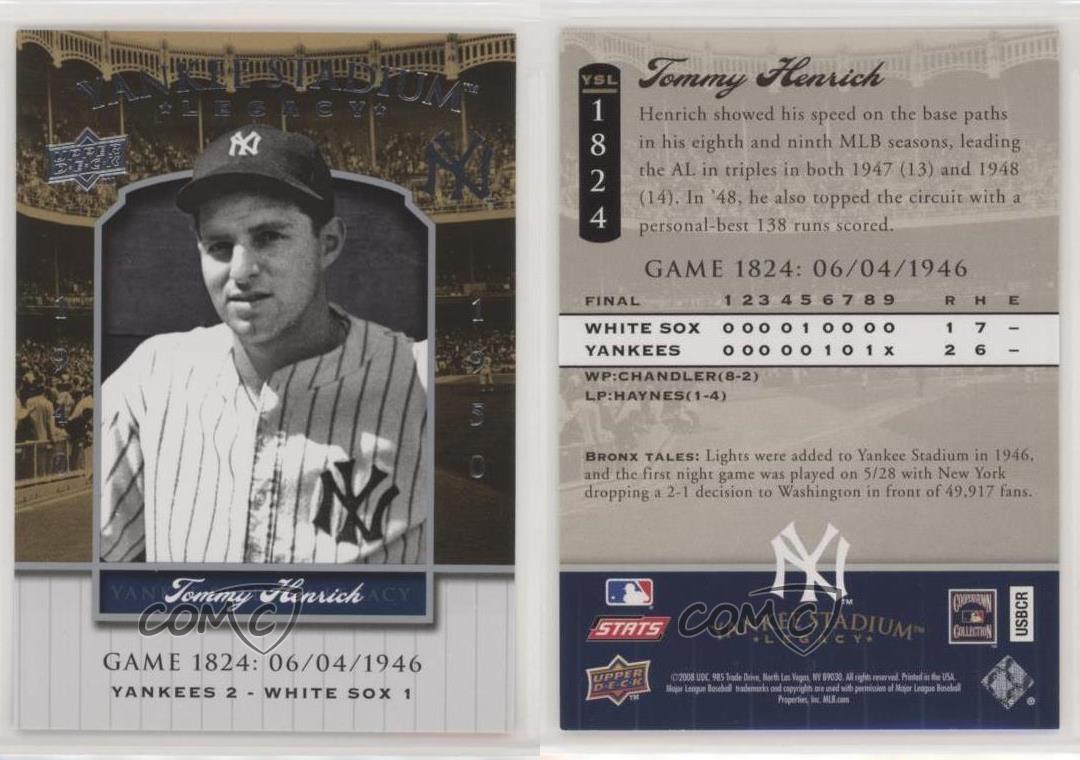 2008 Upper Deck Yankee Stadium meilleur Legacy Tommy Henrich #YSL1824