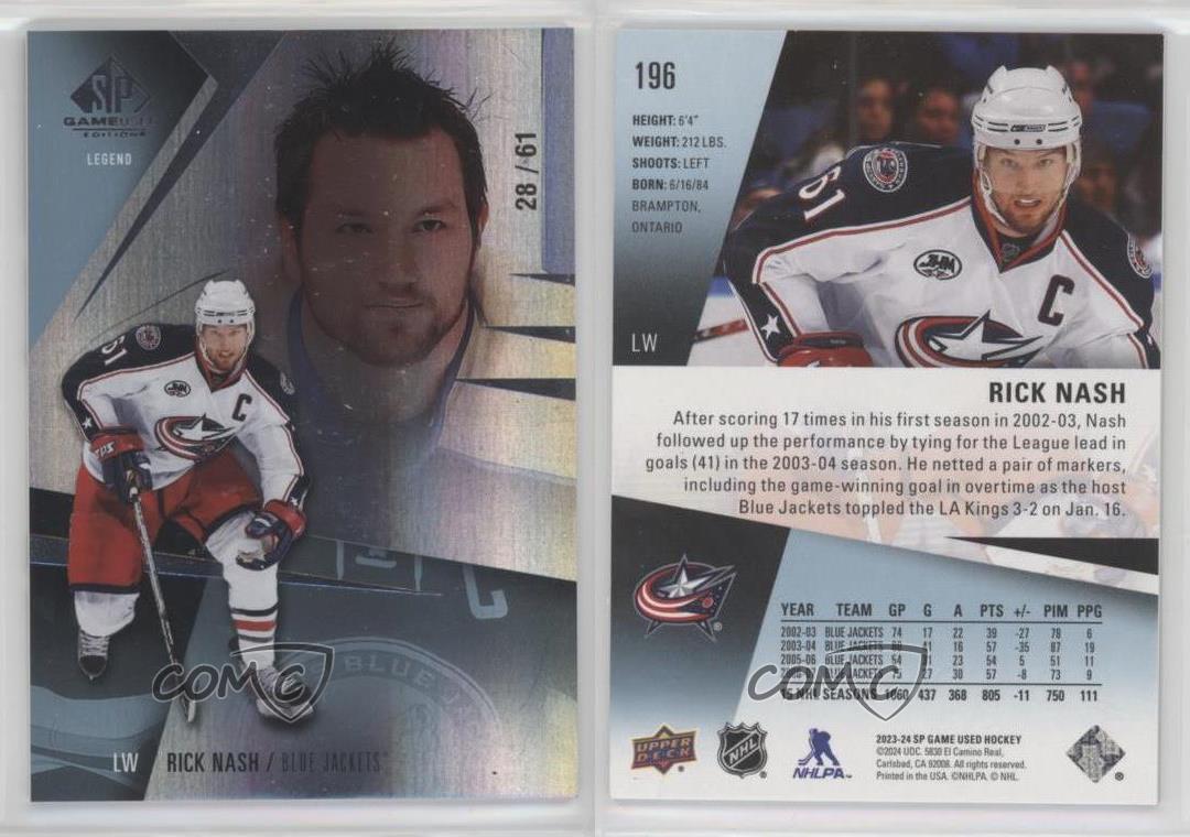 Gioco Upper Deck SP 2023-24 Usato Leggende /61 Rick Nash #196 - Foto 3 di 3