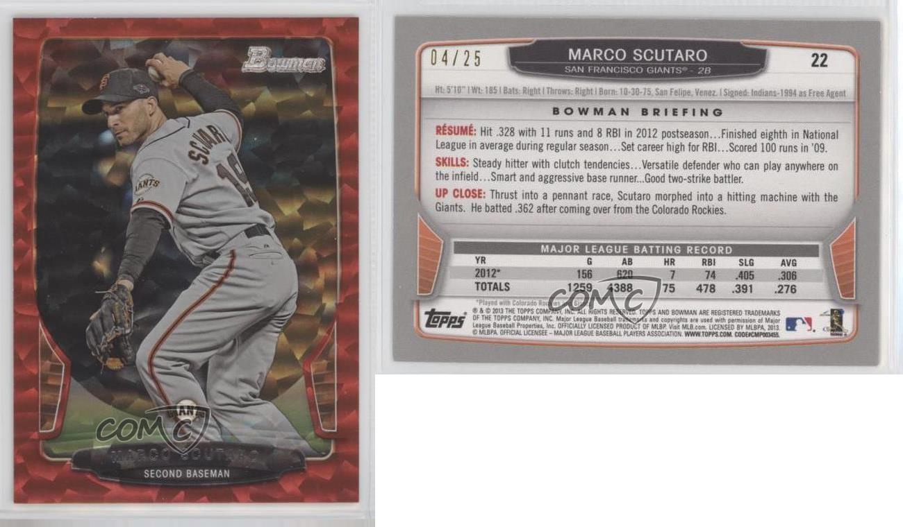 2013 Bowman Red Ice /25 Marco Scutaro #22 - Foto 4 di 4