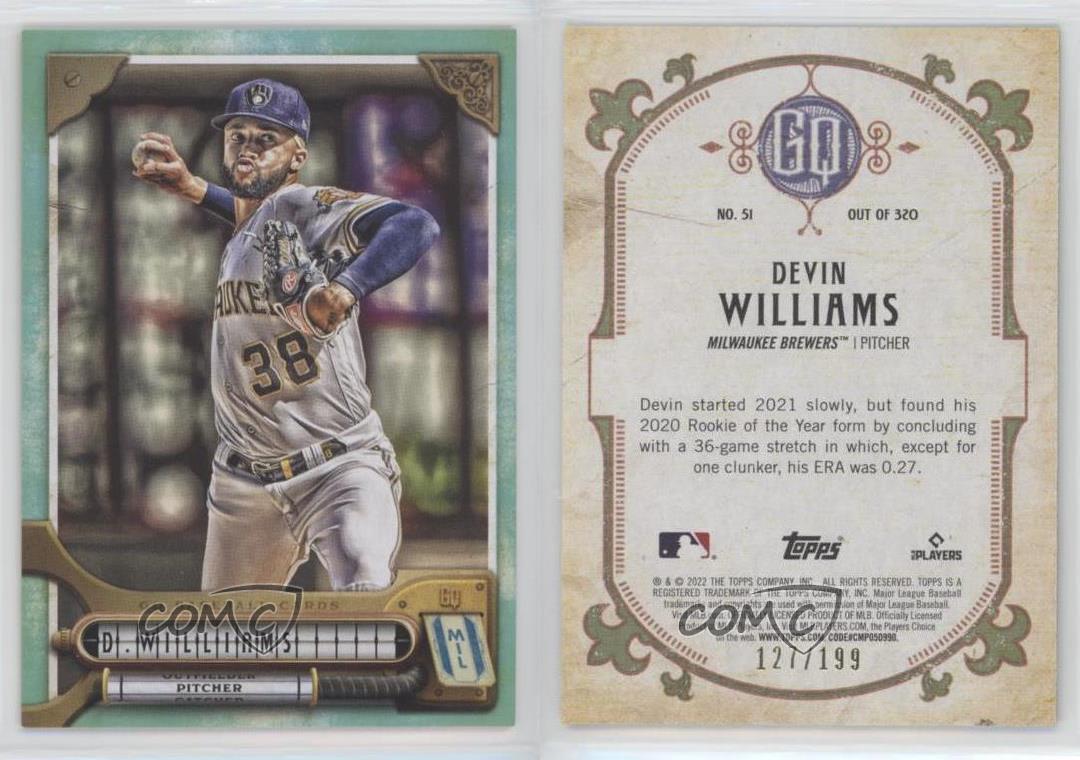 2022 Topps Gypsy Queen Turquoise /199 Devin Williams #51 - Picture 3 of 4