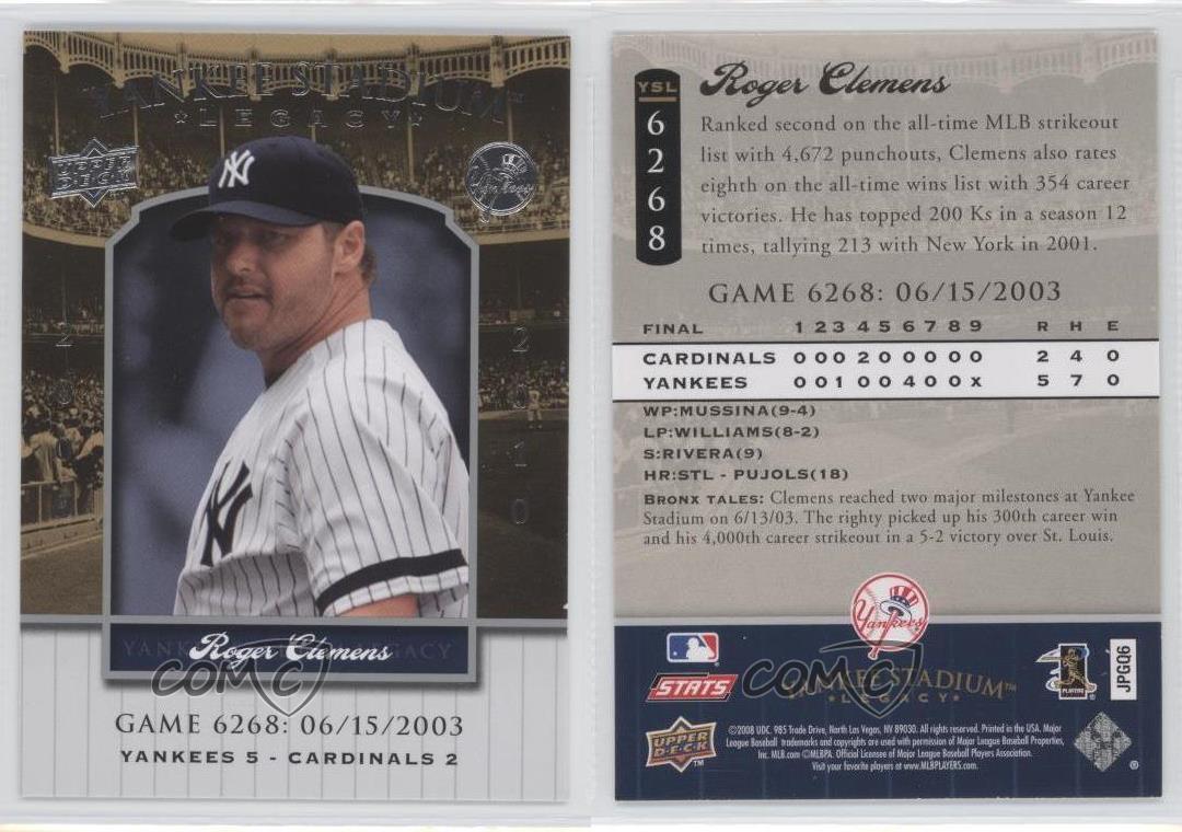 2008 Upper Deck Yankee officiel Stadium Legacy Roger Clemens #YSL6268