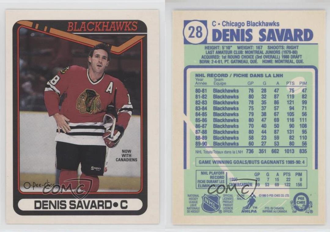  (CI) Denis Savard Hockey Card 1990-91 O-Pee-Chee (base) 28 Denis  Savard : Collectibles & Fine Art