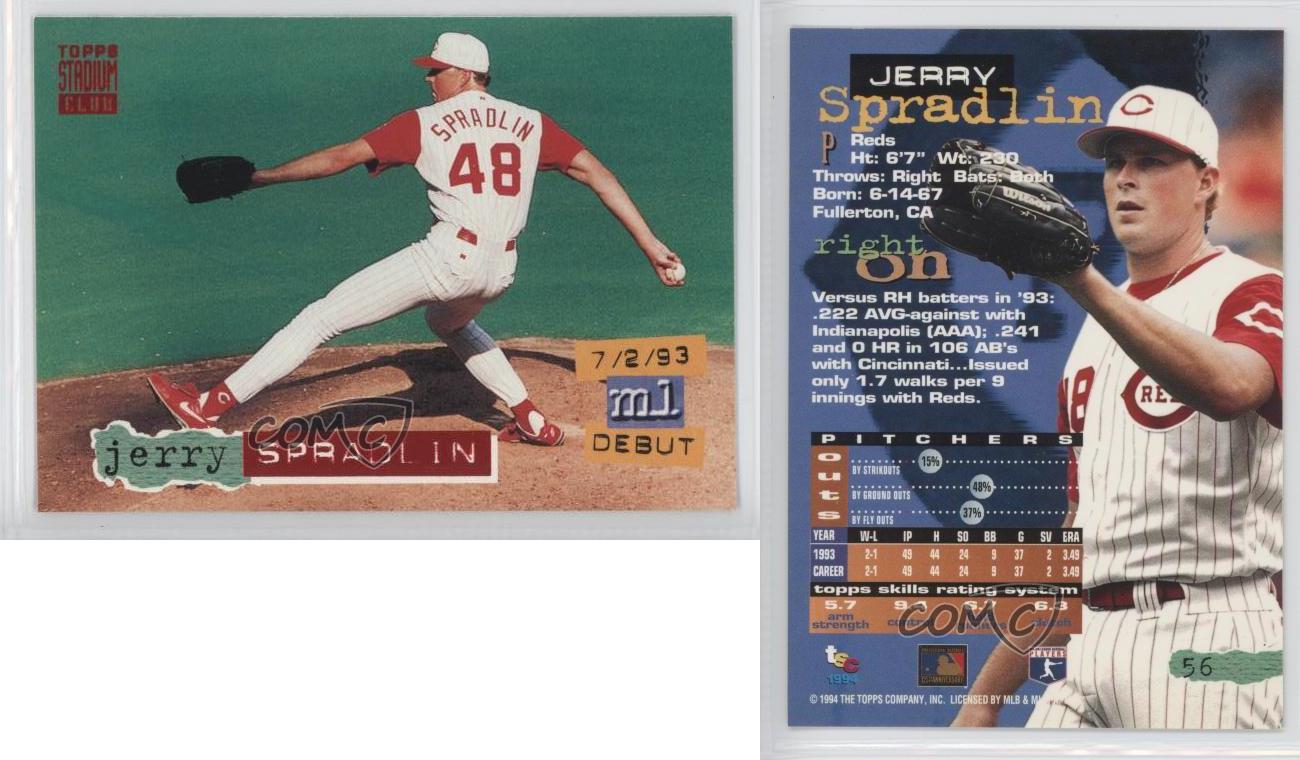1994 Topps Stadium Club 56 Jerry Spradlin Cincinnati Reds RC Baseball