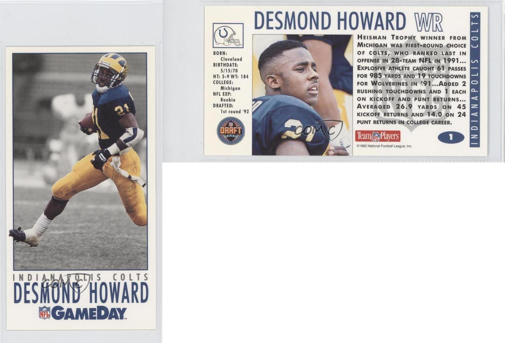 1992 NFL GameDay Draft Day Promos Desmond Howard (Indianapolis Colts)  Rookie RC | eBay