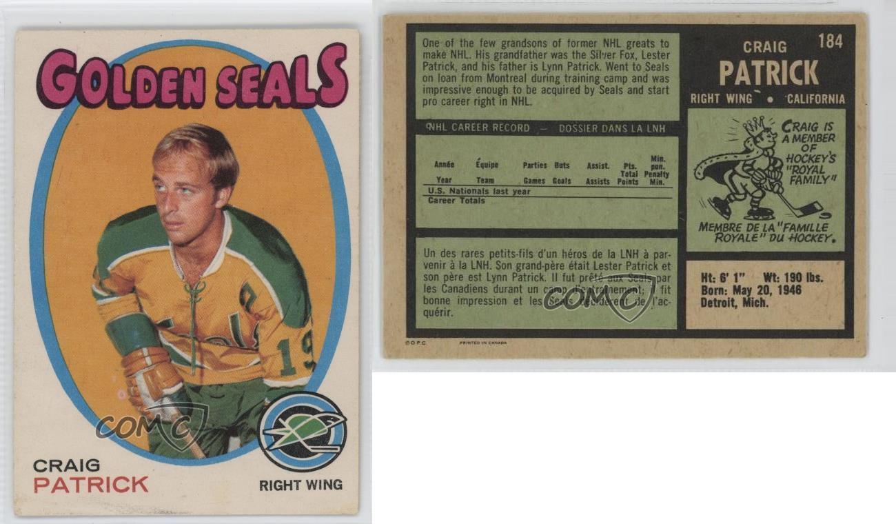1971-72 O-Pee-Chee Craig Patrick #184 Rookie RC HOF - Picture 3 of 4