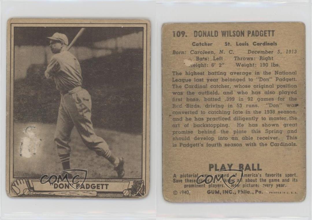 1940 Play Ball Don Padgett #109