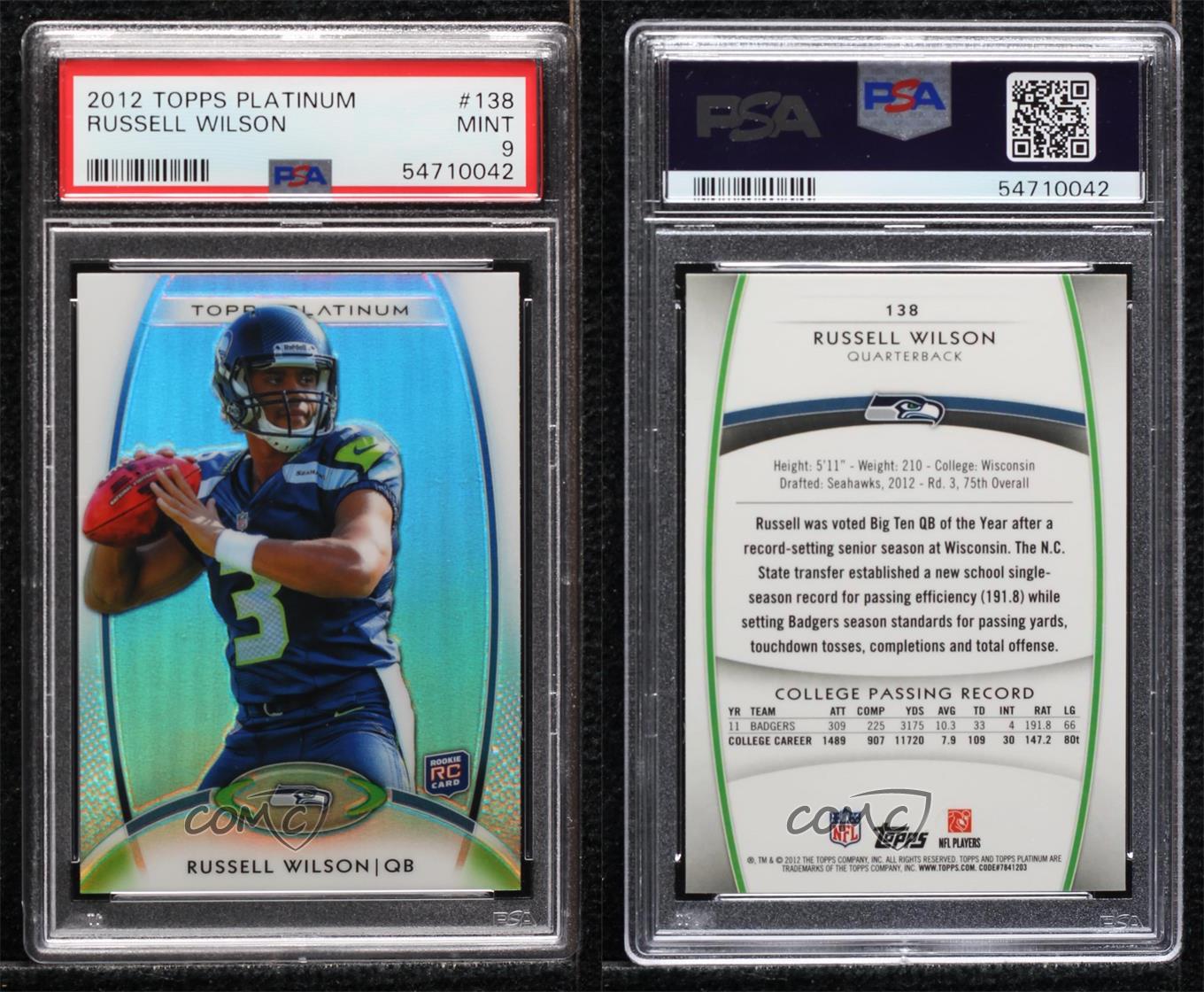 2012 Topps Platinum Russell Wilson 138 PSA 9 MINT Rookie