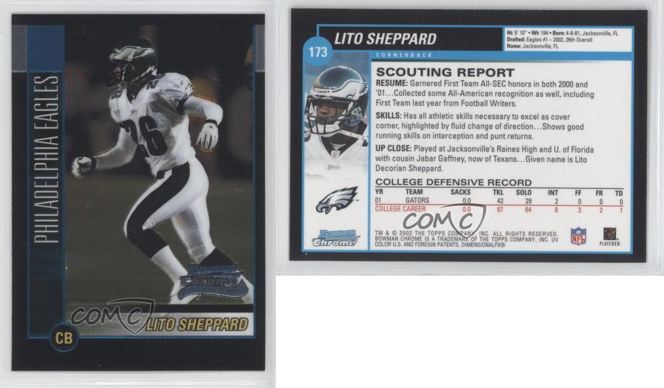 Lito Sheppard 2002 Bowman Chrome Rookie Card #173