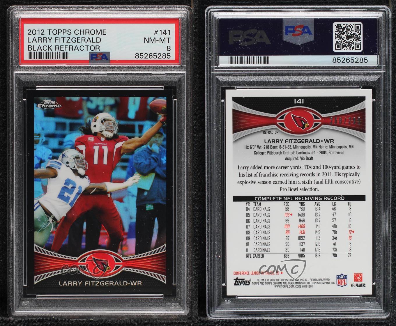 2012 Topps Chrome Black Refractor /299 Larry Fitzgerald #141 PSA 8 - Picture 3 of 3