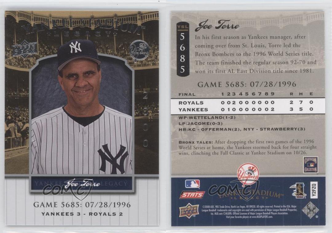 2008 Upper Deck Yankee Stadium Legacy Joe Torre #YSL5685 remises HOF