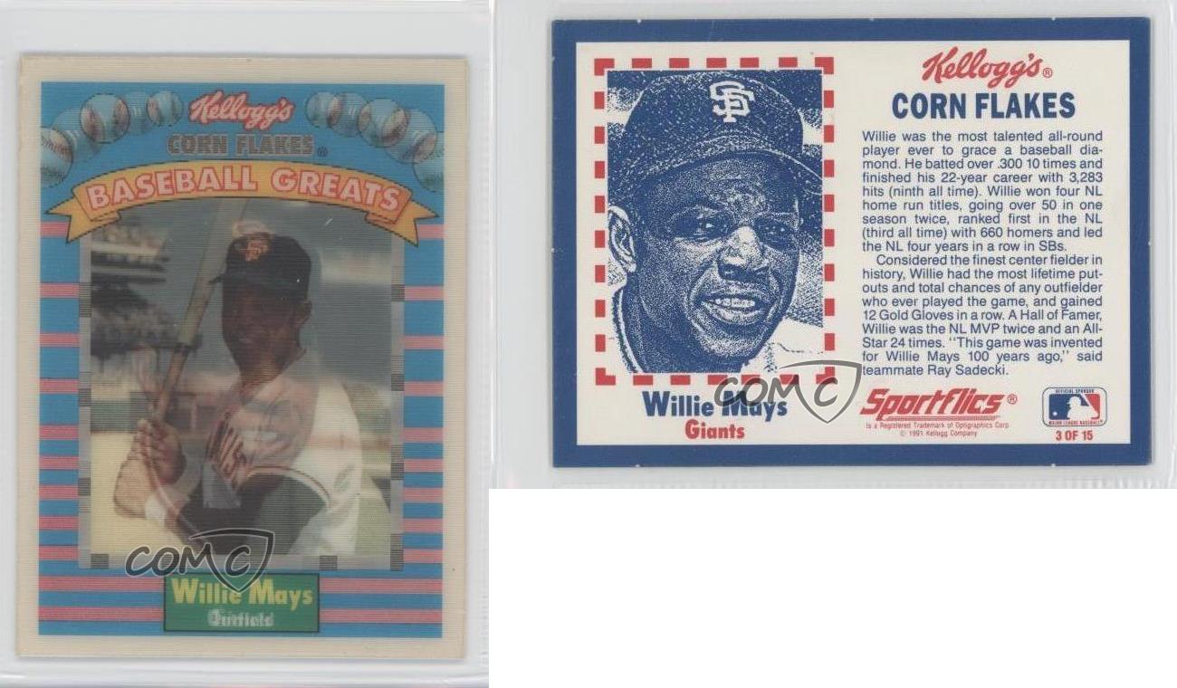 1991 Sportflics Kellogg's Corn Flakes Baseball Greats 3 Willie Mays
