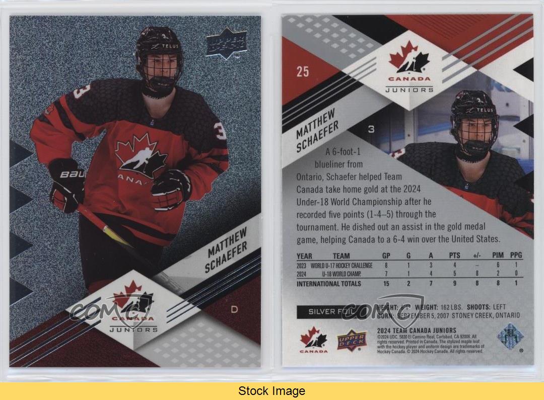 2024 Upper Deck Team Canada Juniors Foilboard fantasia Matthew Schaefer #25 - Foto 3 di 7