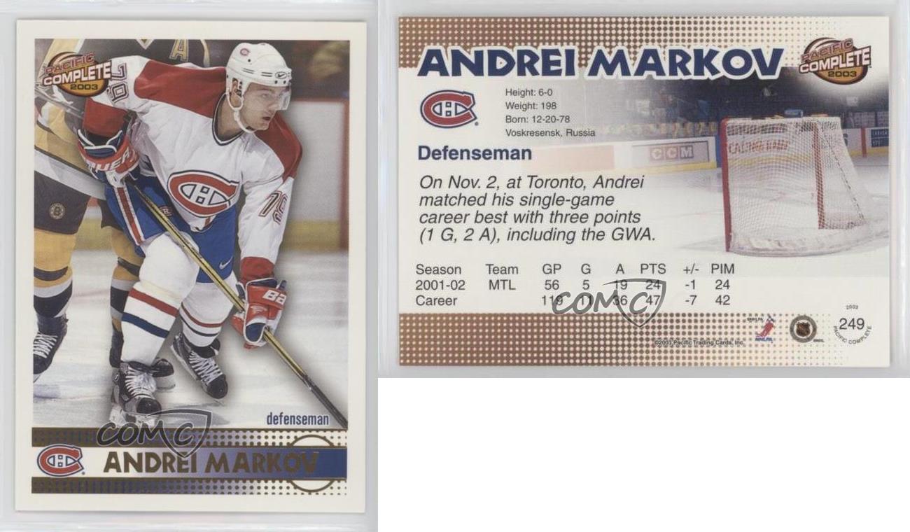  (CI) Andrei Markov Hockey Card 2002-03 Pacific Complete (base)  249 Andrei Markov : Collectibles & Fine Art