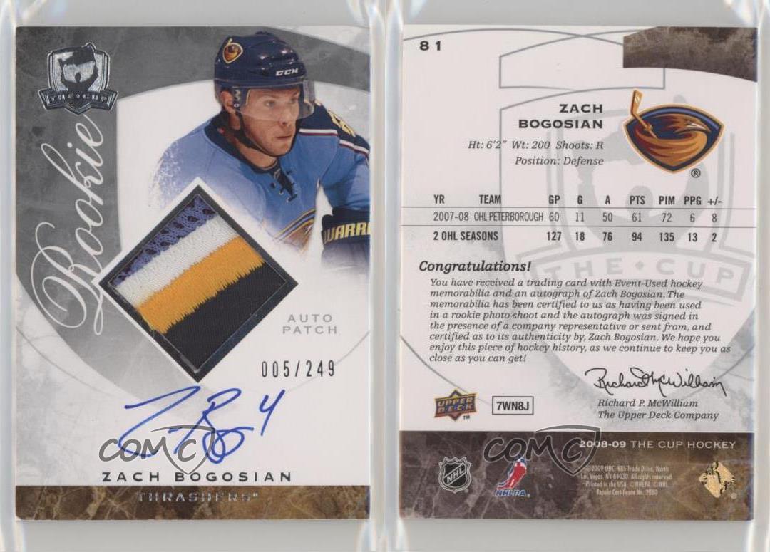 2008-09 Upper Deck The Cup /249 Zach Bogosian #81 Rookie Auto RC